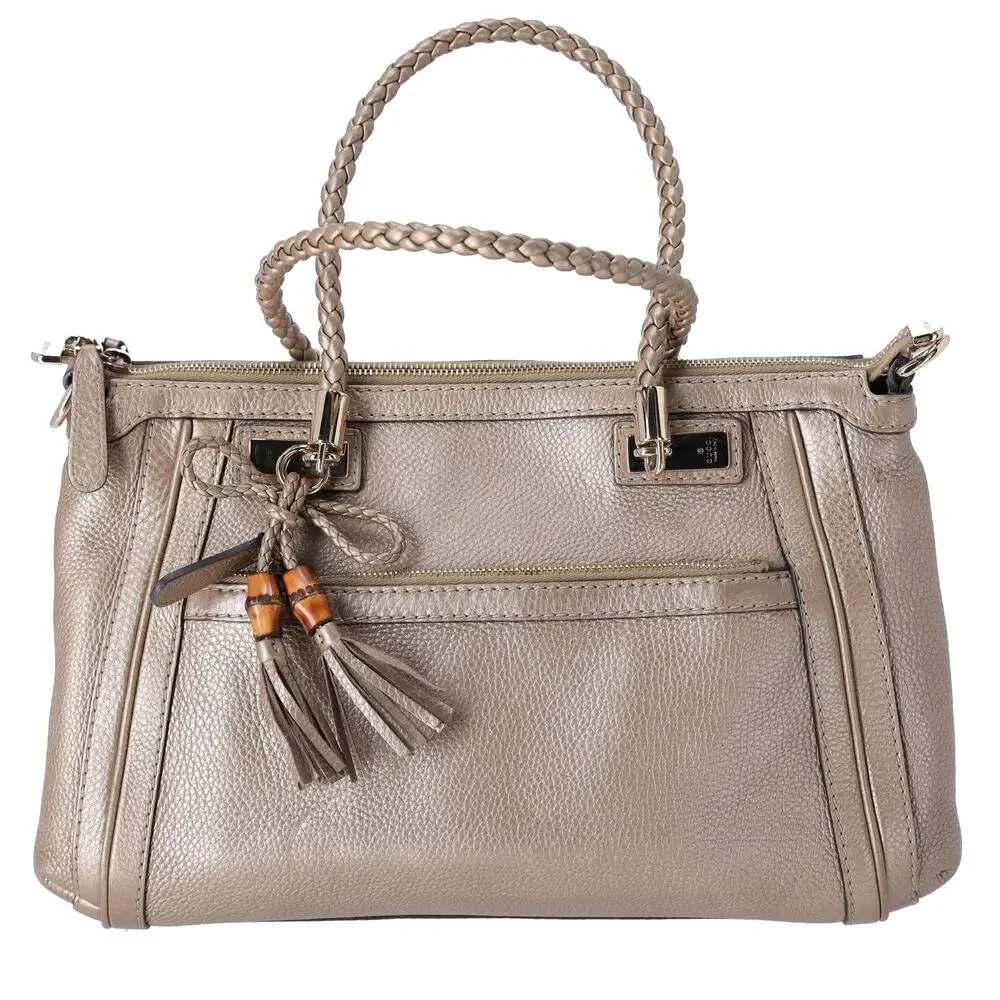 GUCCI Bella Handbag 282300 Gold Leather Braided Handles